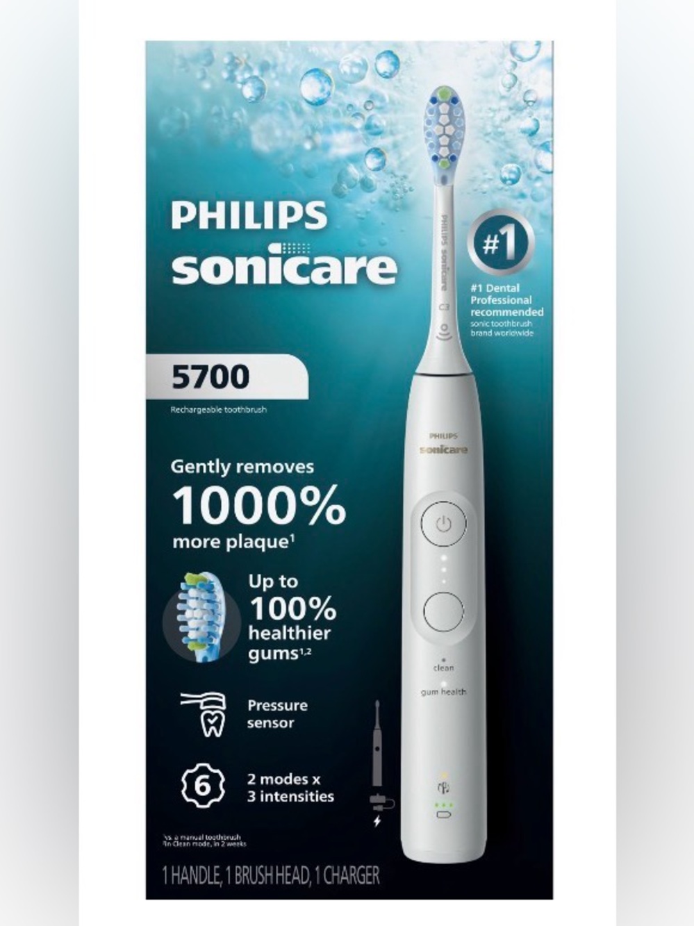 Philips Sonicare 5700 Electric Toothbrush — White with Blue & Green Bristles
